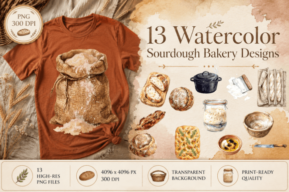 Download Sourdough Watercolor Cottagecore Bakery - Bakery Collection