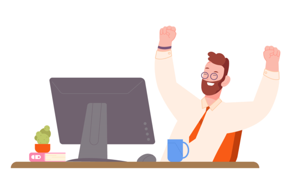 Download Happy Office Worker at Workplace. Succes - Worker Collection